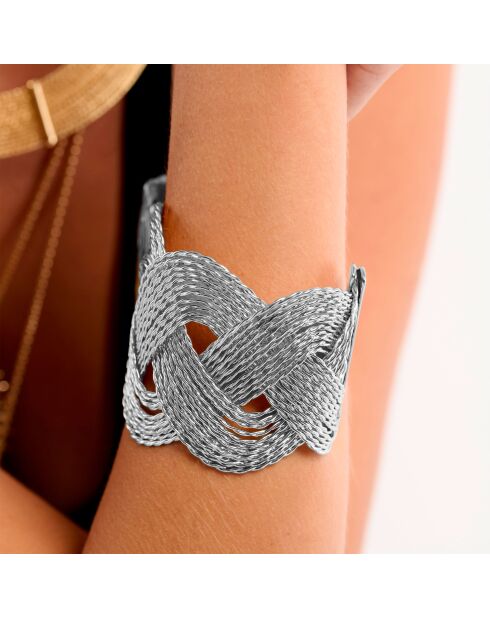 Bracelet jonc réglable torsadé Katerina argenté