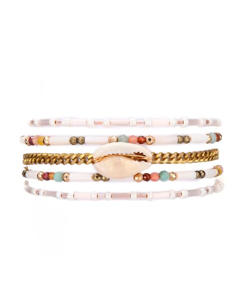 Bracelet manchette perles Nusa blanc