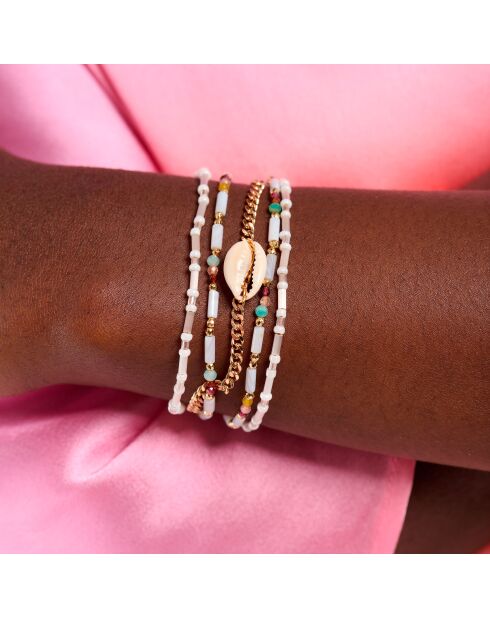 Bracelet manchette perles Nusa blanc