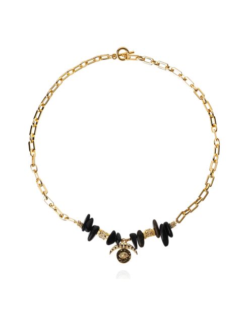 Collier chaîne avec pampilles et cabochon central Maravillas noir
