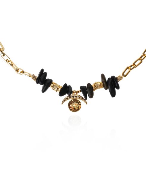 Collier chaîne avec pampilles et cabochon central Maravillas noir