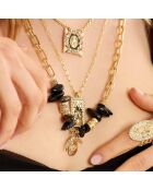 Collier chaîne avec pampilles et cabochon central Maravillas noir
