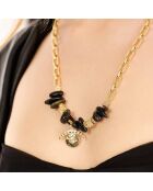 Collier chaîne avec pampilles et cabochon central Maravillas noir