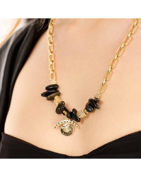Collier chaîne avec pampilles et cabochon central Maravillas noir