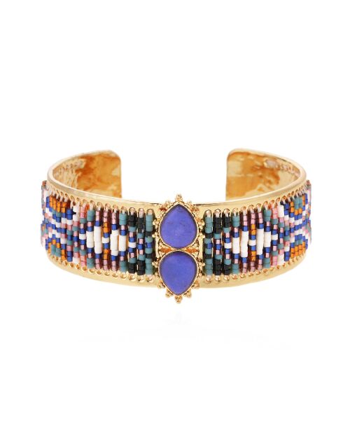 Bracelet jonc avec perles tissées Frisco bleu