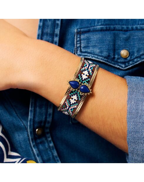 Bracelet jonc avec perles tissées Frisco bleu