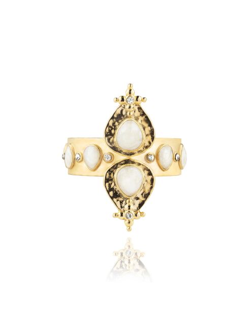 Bague réglable cabochon émail Vadja blanche