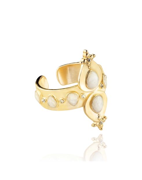 Bague réglable cabochon émail Vadja blanche