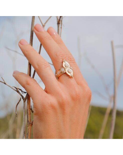Bague réglable cabochon émail Vadja blanche