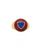 Bague chevalière réglable en émail Chana rouge