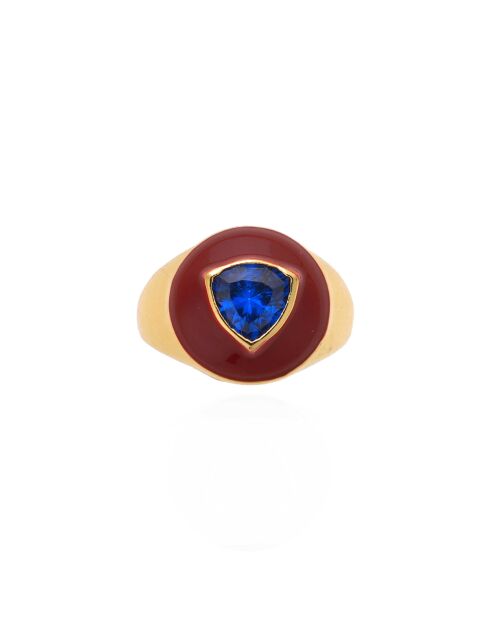 Bague chevalière réglable en émail Chana rouge