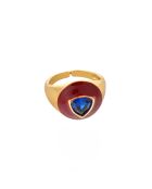Bague chevalière réglable en émail Chana rouge