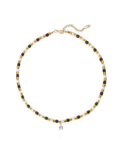 Collier avec perles et pampille en crystal Sarbakane noir
