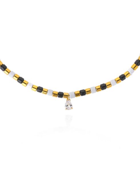 Collier avec perles et pampille en crystal Sarbakane noir