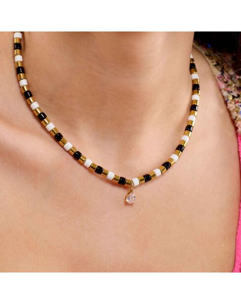 Collier avec perles et pampille en crystal Sarbakane noir