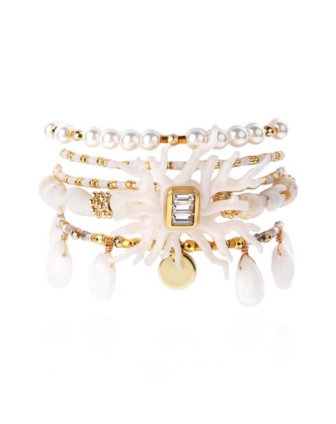 Bracelet manchette multiliens avec fermoir aimanté Egerie blanc