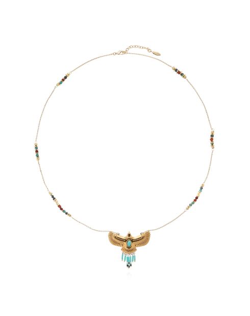 Collier chaîne avec perles et pendentif aigle Wings doré