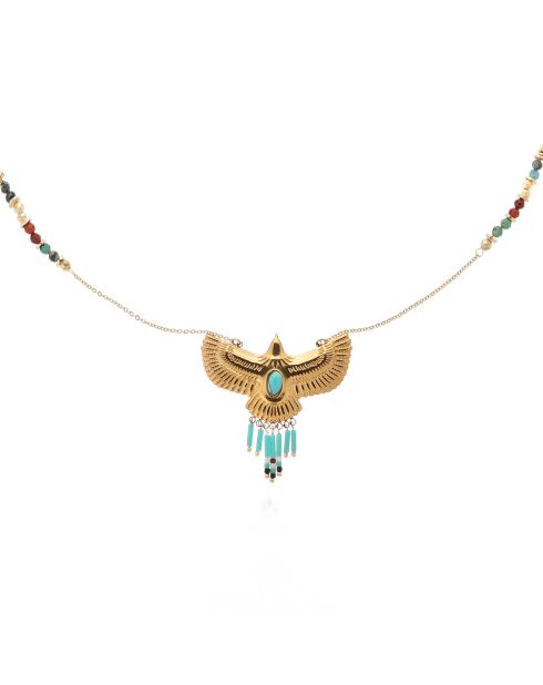 Collier chaîne avec perles et pendentif aigle Wings doré