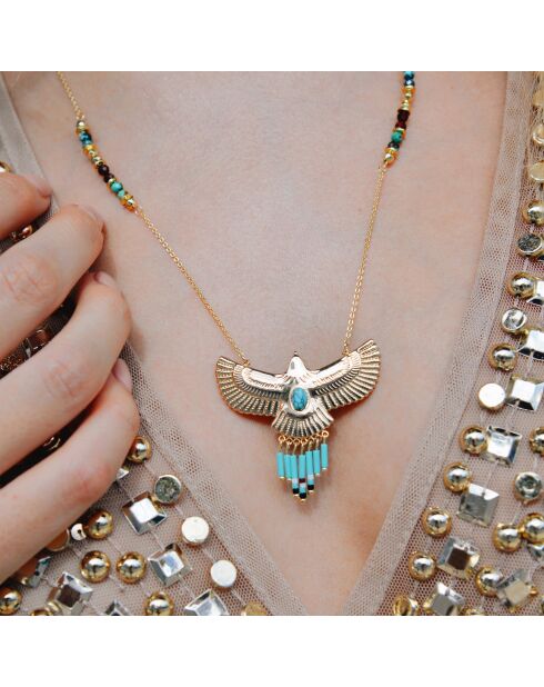 Collier chaîne avec perles et pendentif aigle Wings doré
