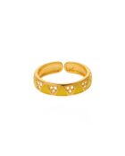 Bague ajustable avec émail coloré et strass Yolanda jaune