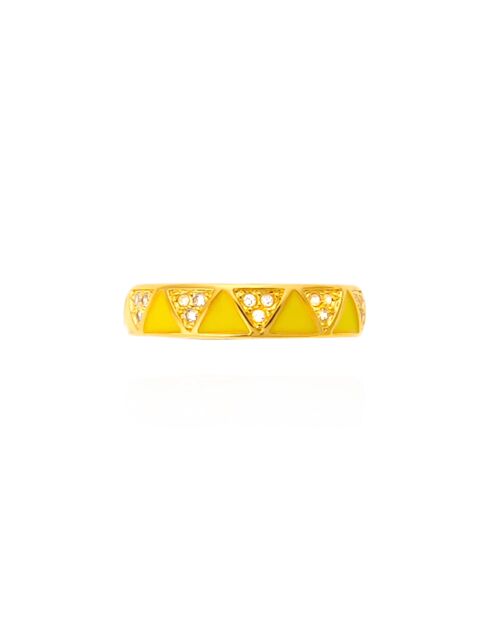 Bague ajustable avec émail coloré et strass Yolanda jaune