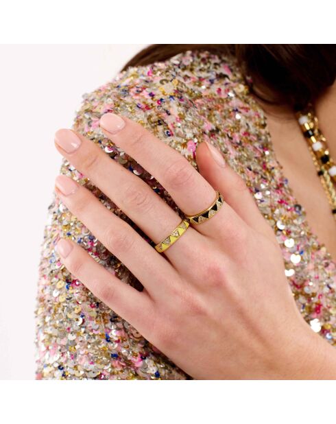 Bague ajustable avec émail coloré et strass Yolanda jaune
