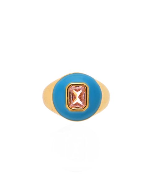Bague chevalière réglable en émail Chana turquoise