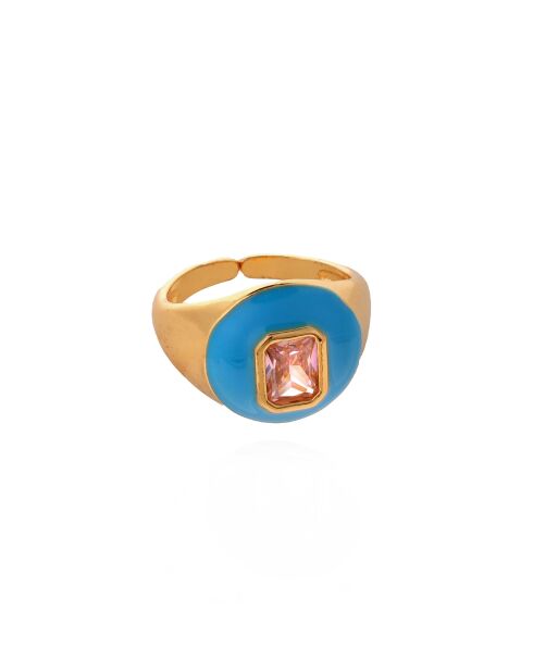 Bague chevalière réglable en émail Chana turquoise