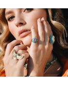 Bague chevalière réglable en émail Chana turquoise
