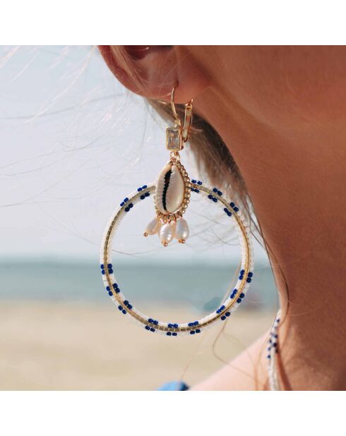 Boucles d'oreilles pendantes avec perles pour oreilles percées Recif blanches