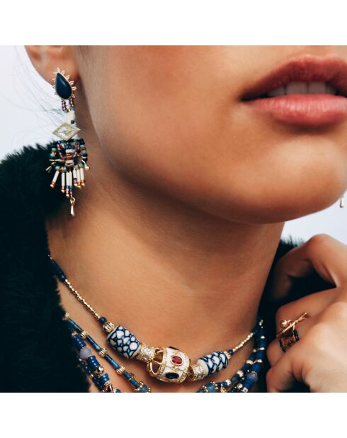 Boucles d'oreilles pendantes de perles Halba bleues