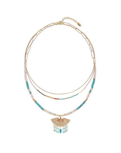 Collier rang multiples avec pendentif Aloni turquoise