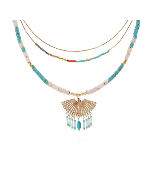 Collier rang multiples avec pendentif Aloni turquoise