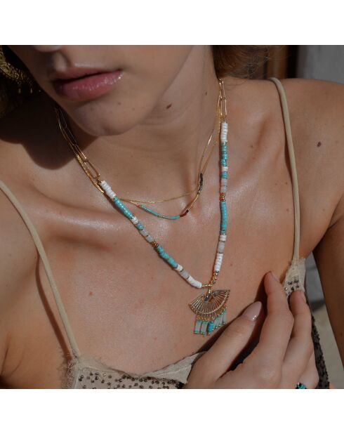 Collier rang multiples avec pendentif Aloni turquoise