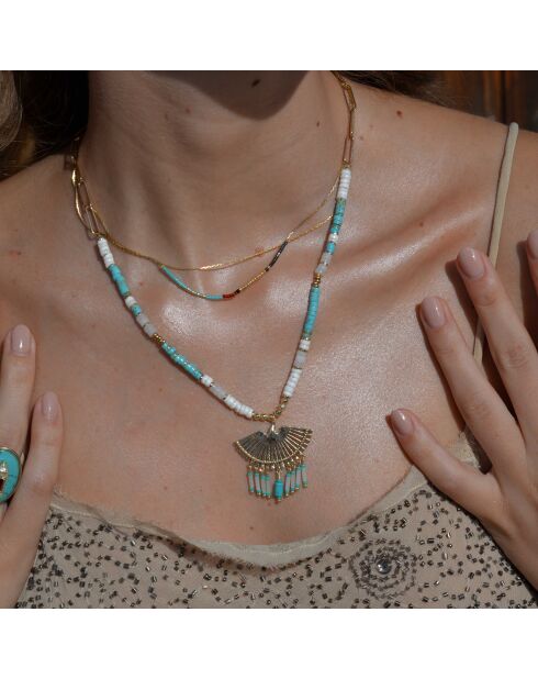 Collier rang multiples avec pendentif Aloni turquoise