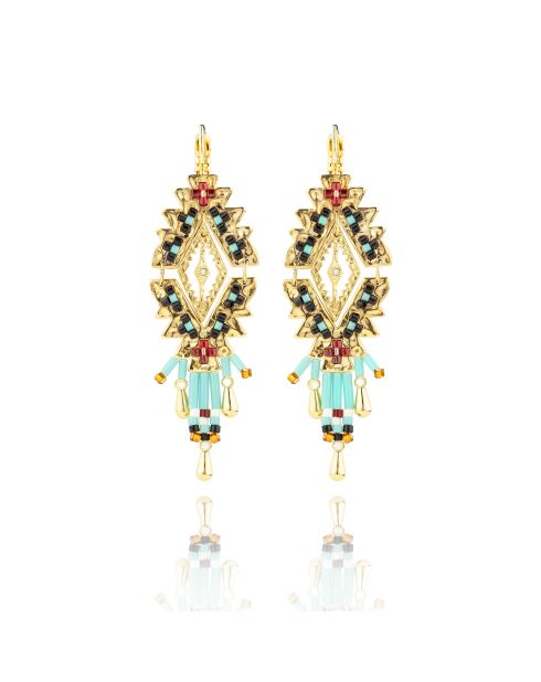 Boucles d'oreilles pendantes avec perles Kora bleues