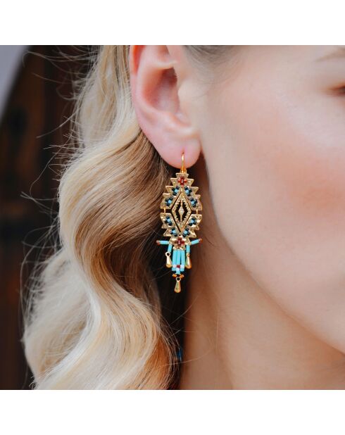 Boucles d'oreilles pendantes avec perles Kora bleues