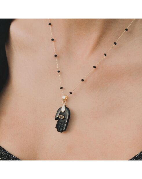 Collier chaîne avec perles et pendentif Kika noir