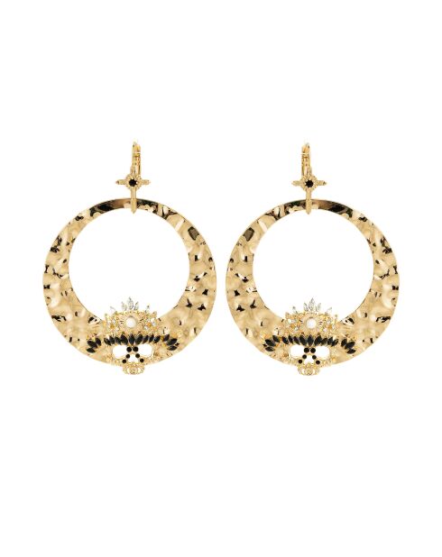 Boucles d'oreilles pour oreilles percées avec cabochon et strass Jessie noires