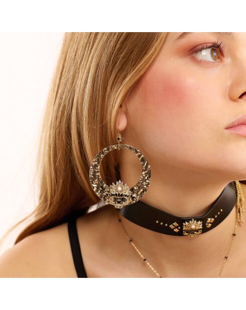 Boucles d'oreilles pour oreilles percées avec cabochon et strass Jessie noires
