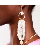 Boucles d'oreilles pendantes perles Koukaracha blanches