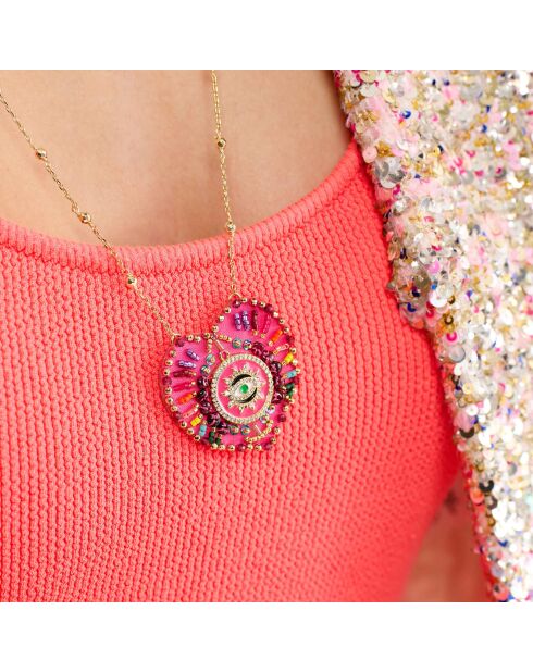 Collier chaîne avec charm central avec perles Janeira rose