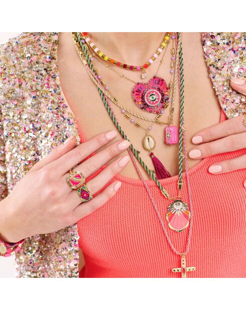 Collier chaîne avec charm central avec perles Janeira rose