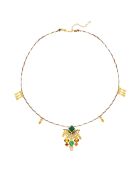 Collier ras de cou avec perles cabochon central et pampilles Kosta doré