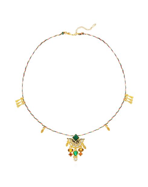 Collier ras de cou avec perles cabochon central et pampilles Kosta doré