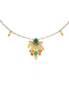 Collier ras de cou avec perles cabochon central et pampilles Kosta doré