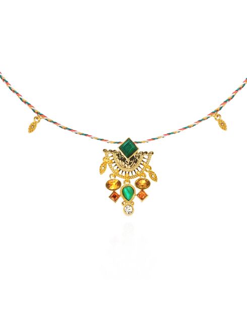 Collier ras de cou avec perles cabochon central et pampilles Kosta doré