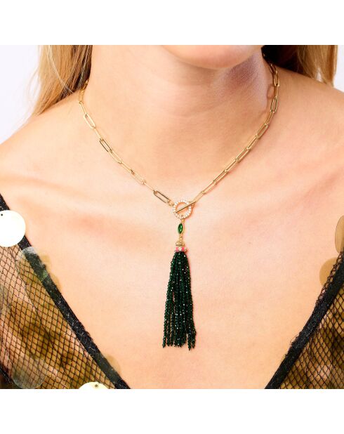 Collier chaîne avec pendentif cascade de perles Mila vert
