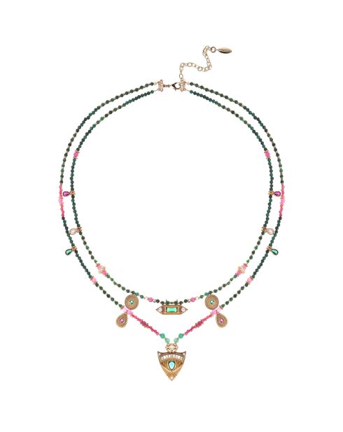 Collier multirangs perles et pampilles Solitta rose