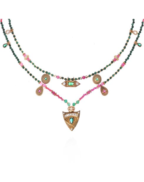 Collier multirangs perles et pampilles Solitta rose